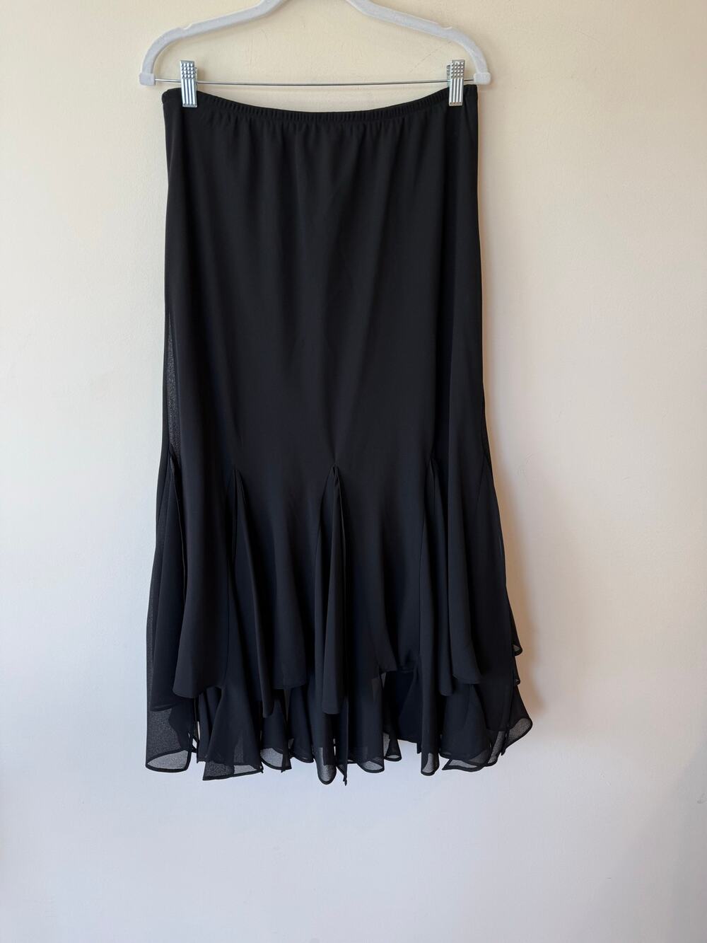 JBS Ltd Straight Midi Skirt Women's SZ 14 Black Layered Handkerchief Ruffle Hem